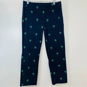Talbots Signature Pants Size  2  Navy Blue  Embroidered Green Palm Trees Novelty